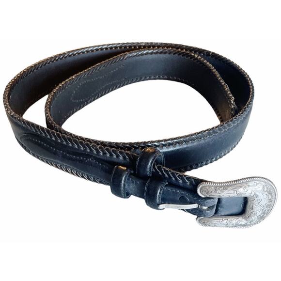 Vintage Accessories - Genuine Black Leather Belt | Concho Buckle | Size 42